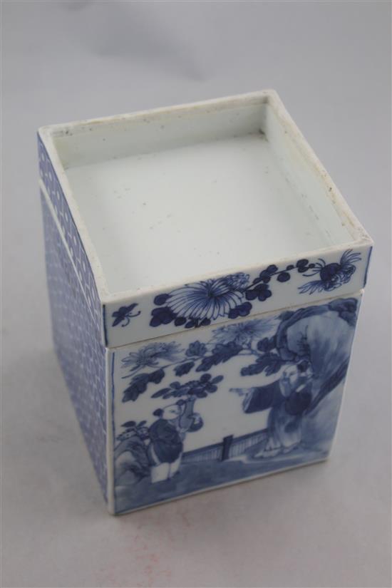 A Chinese blue and white square food container, Xuande mark, late 19th / early 20th century, 16.5cm